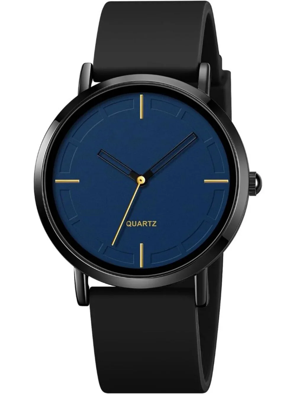 Women's Black Blue Analog Quartz Simple Silicone Strap Waterproof Sport Watch